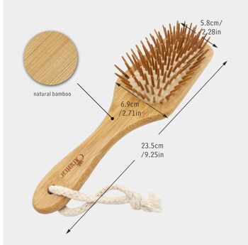 Brosse à cheveux en bambou de qualité supérieure, démêlant, masseur de cuir chevelu, brosse à cheveux en bambou avec longues épingles 5