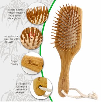Brosse à cheveux en bambou de qualité supérieure, démêlant, masseur de cuir chevelu, brosse à cheveux en bambou avec longues épingles 4