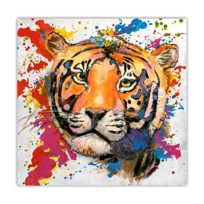 Metal wall decoration painting 80X80 Tiger Tiger