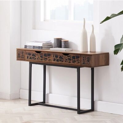 Console 2 drawers wood decor and black patterns L120 cm - Anaëlle