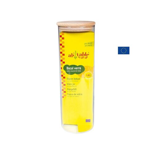Bocal verre couvercle bois Ø 9 x 29 cm - 1,8 L