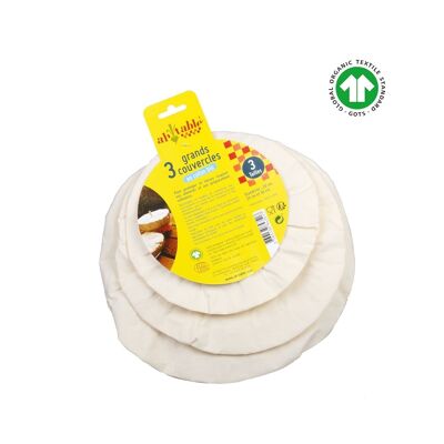 Charlottes alimentaires 
Recouvre plat en coton bio - Lot 3 Ø20 ,25, 30cm