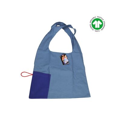 Foldable organic cotton bag - blue