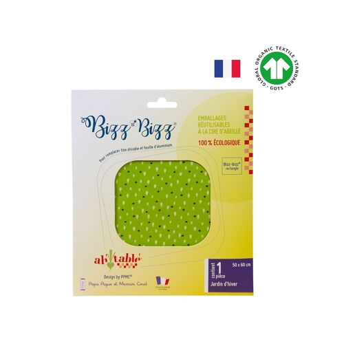 Bee wrap rectangle en coton bio - Taille XL motif "Jardin"