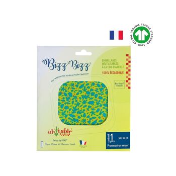 Bee wrap rectangle en coton bio - Taille XL motif "Verger"