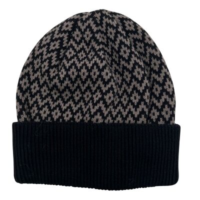 Gorro algodón diamante negro dobladillo gris en negro VA001_22