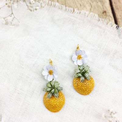 BOTANICA, boucles longues/Ananas/Oreilles non percées (Clip)