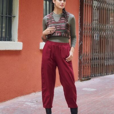 Pantaloni boho marrone rossiccio da donna con vestibilità ampia in vita elastica