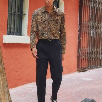 Pantaloni da uomo in cotone nero a vita alta stile Boho