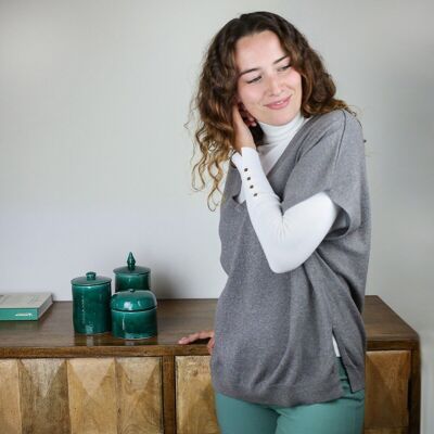 Pull poncho gris cendre pailleté en laine et cachemire