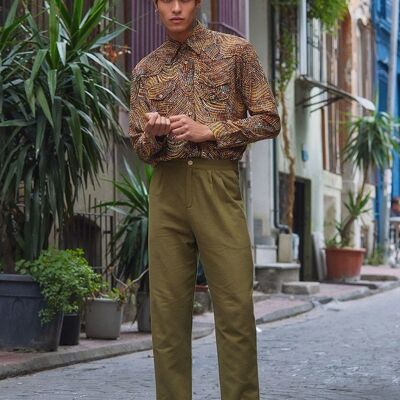 Pantalon en coton kaki taille haute de style bohème pour homme