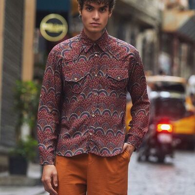 Camicia da uomo con stampa bohémien a maniche lunghe viola