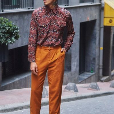 Pantalon en coton orange taille haute de style bohème pour hommes