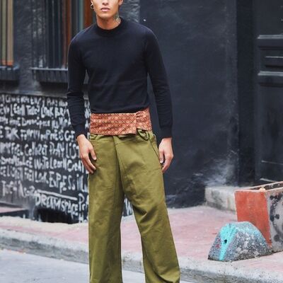 Pantalones de pescador tailandeses cálidos para hombre caqui