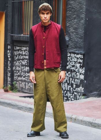 Pantalon de pêcheur thaïlandais chaud pour hommes Kaki 3
