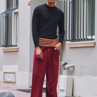 Pantalones de pescador tailandeses cálidos para hombres Granate