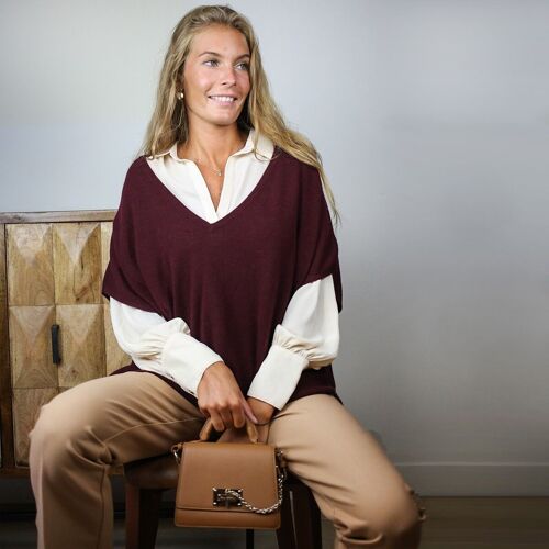 Pull poncho bordeaux en laine et cachemire