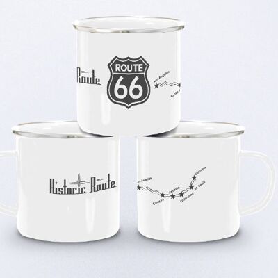 white enamel mug mug: Historic Route 66