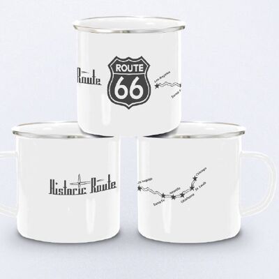 weisser Emaille Becher Tasse: Historic Route 66