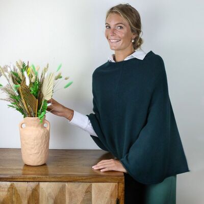 Green wool and cashmere poncho