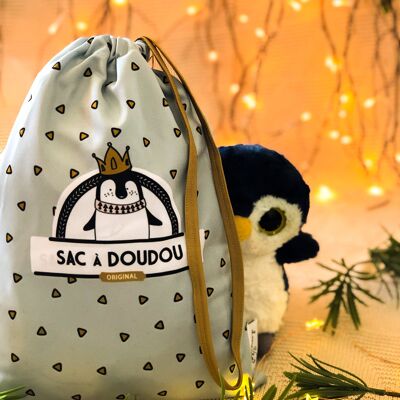 Sac à doudou tout doux "Merlin le pingouin" pour bébé et enfant éco-responsable et certifié oeko-tex standard 100 | lavable en machine