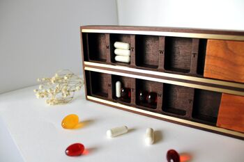 Pilulier en bois, deux coups, grand pilulier, pilulier, boîte en bois, pilulier 7 jours, étui à vitamines 5