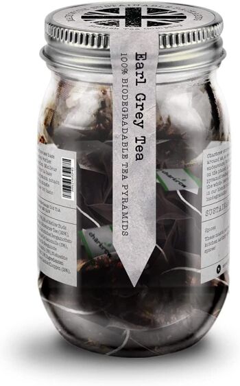 Earl Grey Tea Mason Jar par Charbrew - 16 sachets de thé pyramide biodégradables dans un bocal Mason en verre réutilisable 2