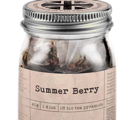 Summer Berry Tea Mason Jar von Charbrew – 16 biologisch abbaubare Pyramiden-Teebeutel in wiederverwendbarem Glas-Mason Jar