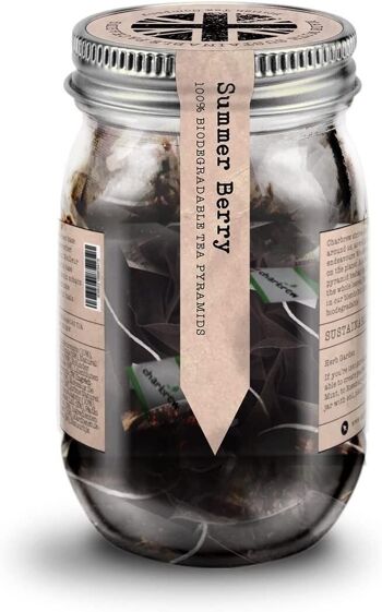Bocal Mason Summer Berry Tea par Charbrew - 16 sachets de thé pyramidaux biodégradables dans un bocal Mason en verre réutilisable 2