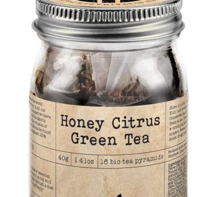 Honey Citrus Green Tea Mason Jar von Charbrew – 16 biologisch abbaubare Pyramiden-Teebeutel in wiederverwendbarem Glas-Mason Jar