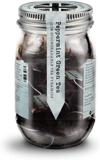 Charbrew Green Tea Mason Jar par Charbrew - 16 sachets de thé pyramide biodégradables dans un bocal Mason en verre réutilisable 2