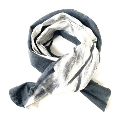 Scarf | Merino wool | Silk | Felt | Gray Off white | Stripe pattern | Handmade | fair trade