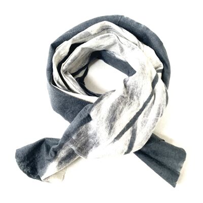 Scarf | Merino wool | Silk | Felt | Gray Off white | Stripepattern | Handmade | fairtrade