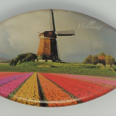 Barrette 6 cm qualité supérieure, moulin avec champ de tulipes, clip made in France