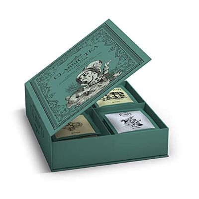 Coffret cadeau Mad Hatter Tea Book par Charbrew - 64 enveloppes emballées individuellement en 4 saveurs