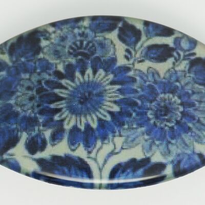 Haarspange 6 cm von höchster Qualität, Delfter Blau Blumen, Clip made in France