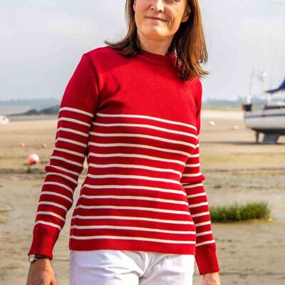 PETIT ERQUY RED STRIPES ECRU 50 Sailor sweater button shoulder unisex