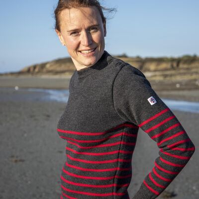 PETIT ERQUY ANTRACYTE ROUGE100 Sailor sweater button shoulder unisex