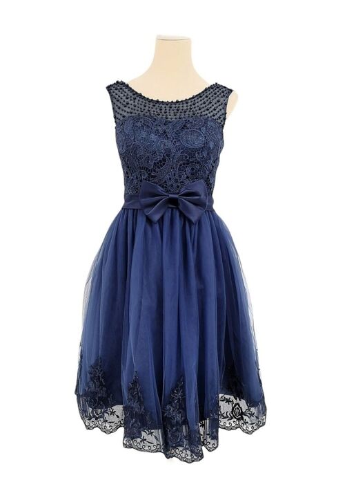 Robe de cocktail courte en tulle Bleu Marine