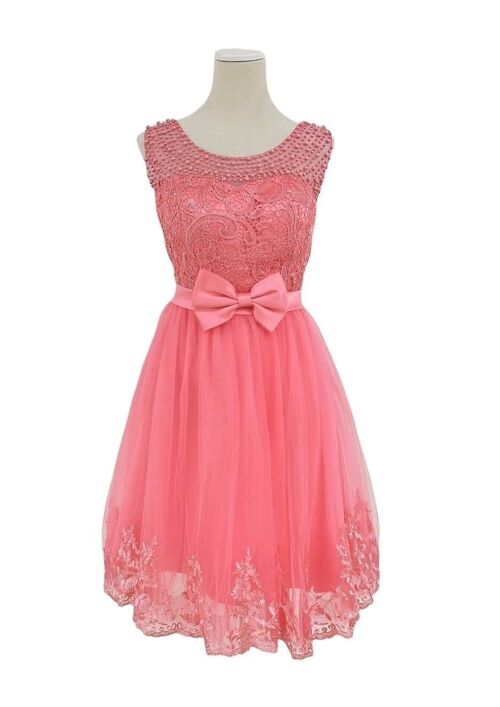 Robe de cocktail courte en tulle Rose