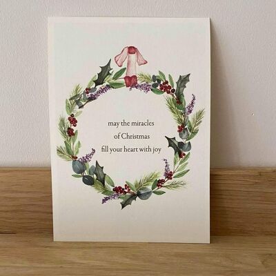 Weihnachtskarte - Weihnachtskranz mit roter Schleife