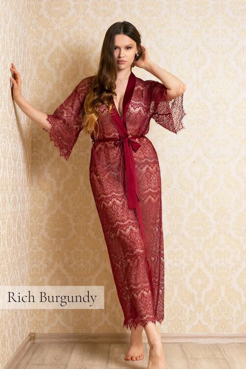 Bridal Sexy Robe for Women, Lace See Through Dressing Gown