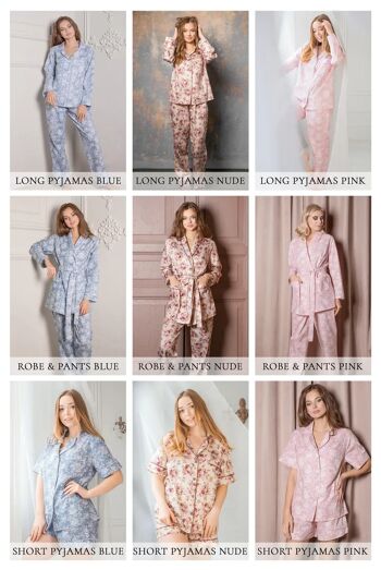 Ensemble de pyjama en coton Pyjama à fleurs pour femme Vêtements de nuit de demoiselle d'honneur 2
