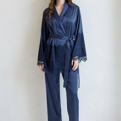 Satin Pyjama Set with Lace Bridesmaid Silk Pajamas for Women
