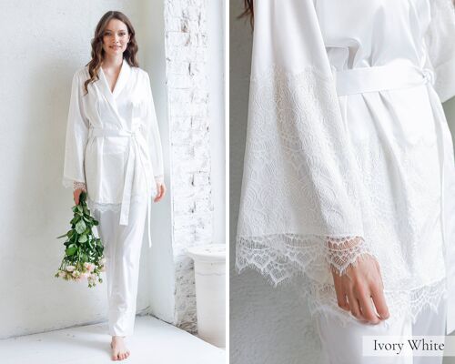 Silk Pajama Set with Lace Bridesmaid Satin Pyjamas for Women