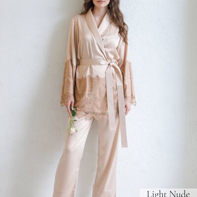 Silk Pyjama Set with Lace Bridesmaid Satin Pajamas for Women
