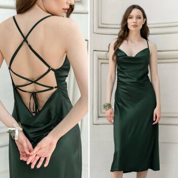 Robe en satin Robe de demoiselle d'honneur en soie Chemise de nuit verte 1