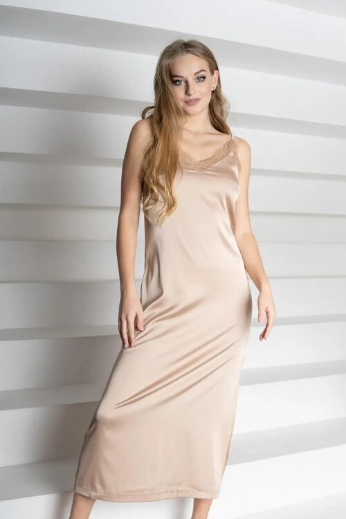 Silk Nightgown Dress with Lace Bridesmaid Satin Slip Dresses