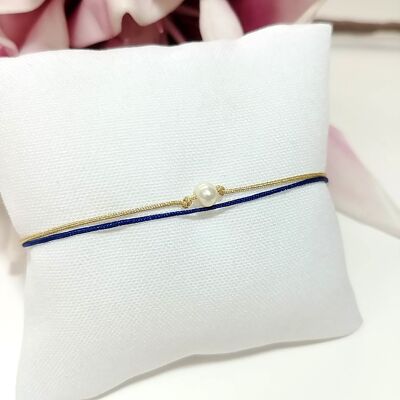 echtes Perlenarmband / gold-navy