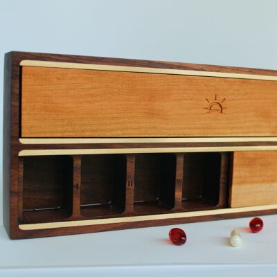 wooden pill box, daily and weekly pill box, large pill box, large pill and vitamin organizer